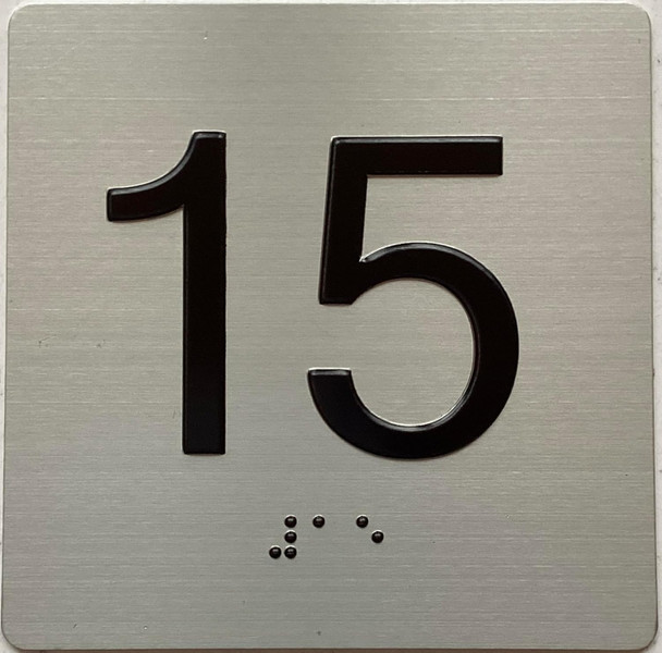 Elevator 15 FLOOR /jamb plate 15 floor  letters/Image & Grade 2 Braille - Includes Red Adhesive pad for Easy Installation - The Sensation line