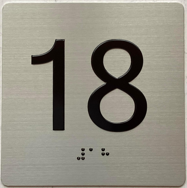 Elevator 18 FLOOR /jamb plate 18 floor  letters/Image & Grade 2 Braille - Includes Red Adhesive pad for Easy Installation - The Sensation line