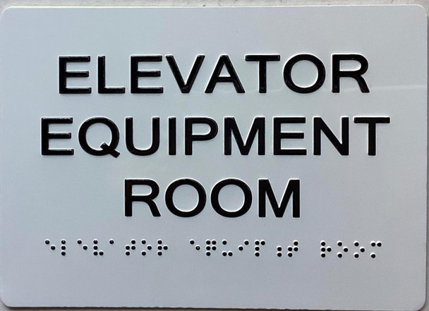 ELEVATOR EQUIPMENT ROOM  with Raised letters/Image & Grade 2 Braille - Includes Red Adhesive pad for Easy Installation - The sensation line