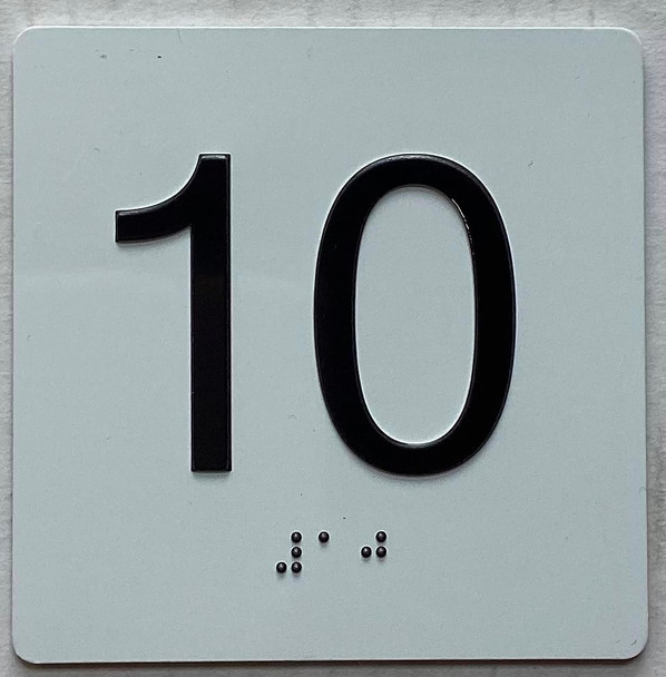 Elevator floor 10 /jamb plate floor 10  letters/Image & Grade 2 Braille - Includes Red Adhesive pad for Easy Installation - The Sensation line