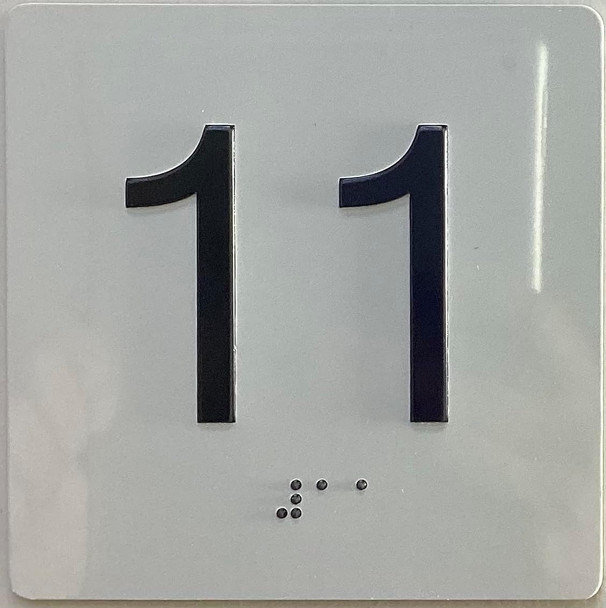 Elevator floor 11 /jamb plate floor 11  letters/Image & Grade 2 Braille - Includes Red Adhesive pad for Easy Installation - The Sensation line