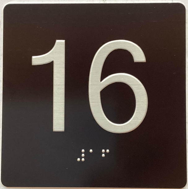 Elevator floor 16 /jamb plate floor 16  letters/Image & Grade 2 Braille - Includes Red Adhesive pad for Easy Installation - The Sensation line