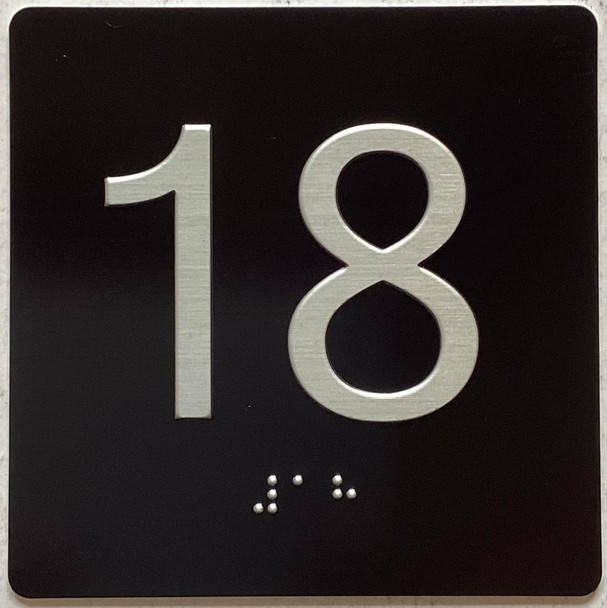 Elevator floor 18 /jamb plate floor 18  letters/Image & Grade 2 Braille - Includes Red Adhesive pad for Easy Installation - The Sensation line