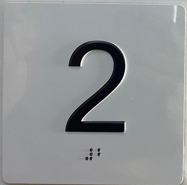 Elevator floor 2nd floor /jamb plate floor 2  letters/Image & Grade 2 Braille - Includes Red Adhesive pad for Easy Installation - The Sensation line