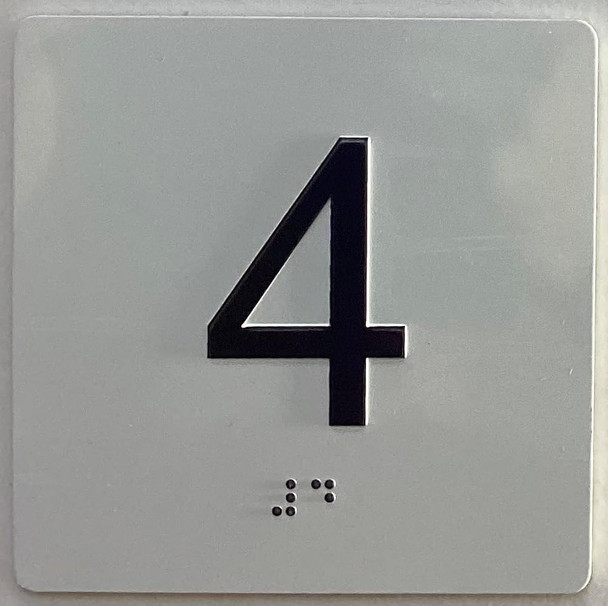 Elevator floor 4 /jamb plate floor 4  letters/Image & Grade 2 Braille - Includes Red Adhesive pad for Easy Installation - The Sensation line