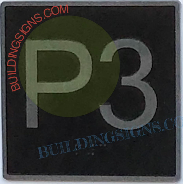 ELEVATOR FLOOR NUMBER P3 - ELEVATOR JAMB PLATE FLOOR PARKING 3  -THE IRON LINE