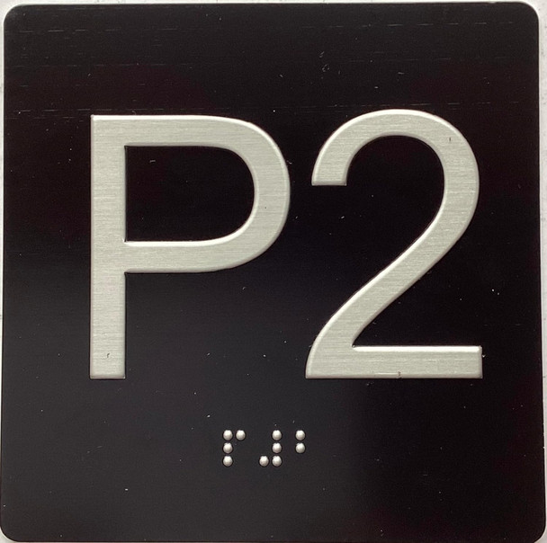Elevator floor P2 parking floor 2  / jamb plate p2 parking floor 2  letters/Image & Grade 2 Braille - Includes Red Adhesive pad for Easy Installation - The Sensation line