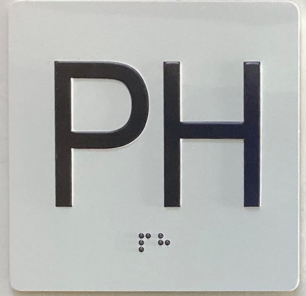 Elevator floor Penthouse -PH  / jamb plate floor Penthouse -PH  letters/Image & Grade 2 Braille - Includes Red Adhesive pad for Easy Installation - The Sensation line