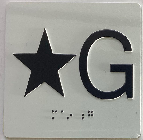 Elevator floor STAR G /jamb plate floor G  letters/Image & Grade 2 Braille - Includes Red Adhesive pad for Easy Installation - The Sensation line