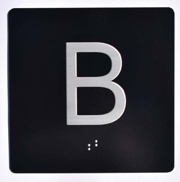Elevator JAMB Plate with Braille - Elevator Floor Number Brush BLACK (B-Basement)