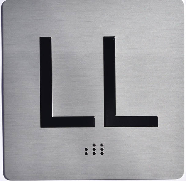 Elevator JAMB Plate with Braille - Elevator Floor Number Brush SILVER (LL-Lower Level)