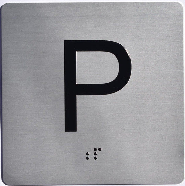 Elevator JAMB Plate with Braille - Elevator Floor Number Brush SILVER (P- PARKING )