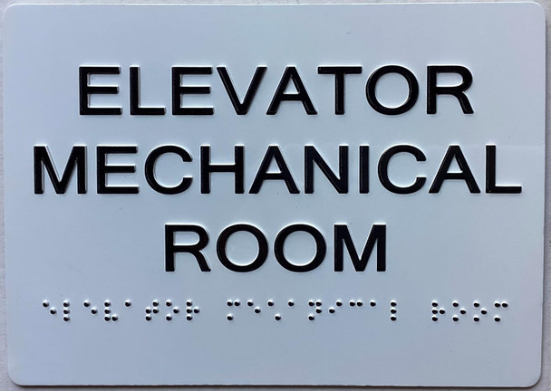 Elevator Mechanical Room  with Raised letters/Image & Grade 2 Braille - Includes Red Adhesive pad for Easy Installation - The sensation line