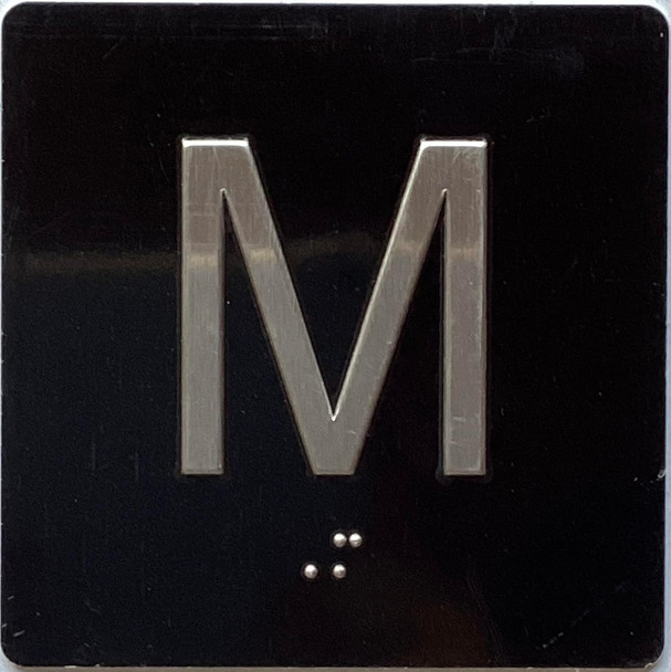 Elevator Mezzanine M floor /jamb plate Mezzanine M  letters/Image & Grade 2 Braille - Includes Red Adhesive pad for Easy Installation - The Sensation line