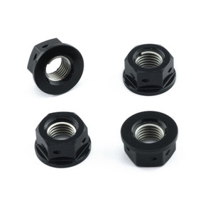 アルミニウム スプロケットナット M10x(1.25mm) ワイヤーロック穴あり 4個入り ブラック アルミニウム スプロケットナット M10x(1.25mm) ワイヤーロック穴あり 4個入り ブラック