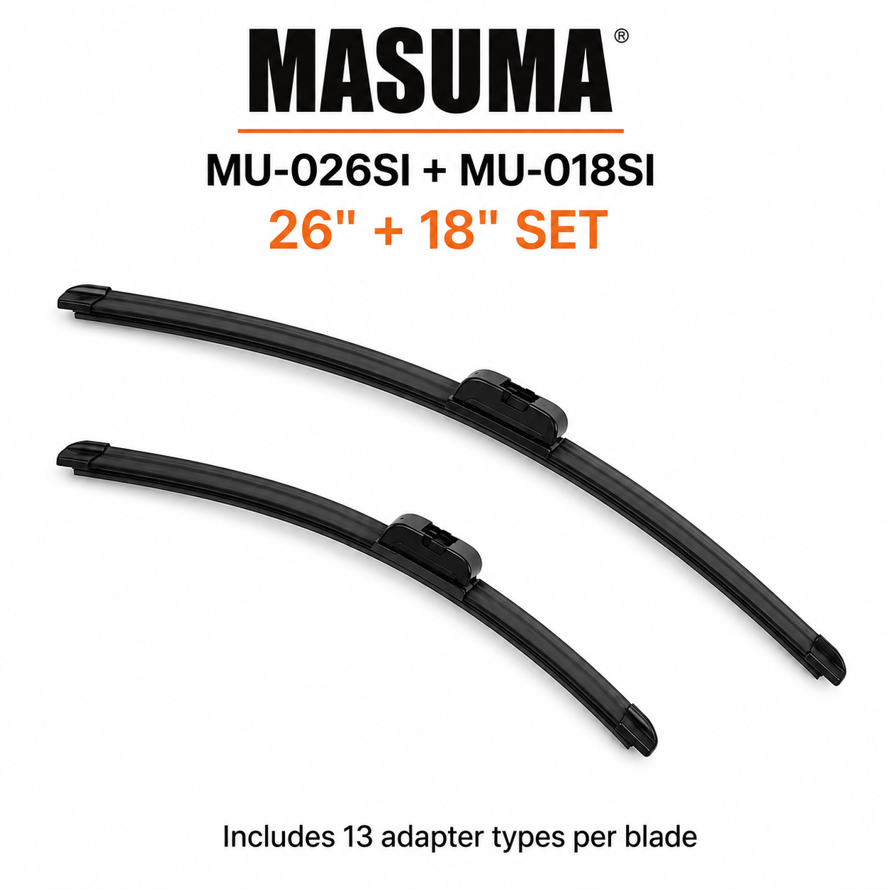 Masuma MU-026SI and MU-018SI 26 inch and 18 inch silicone beam wiper blade set