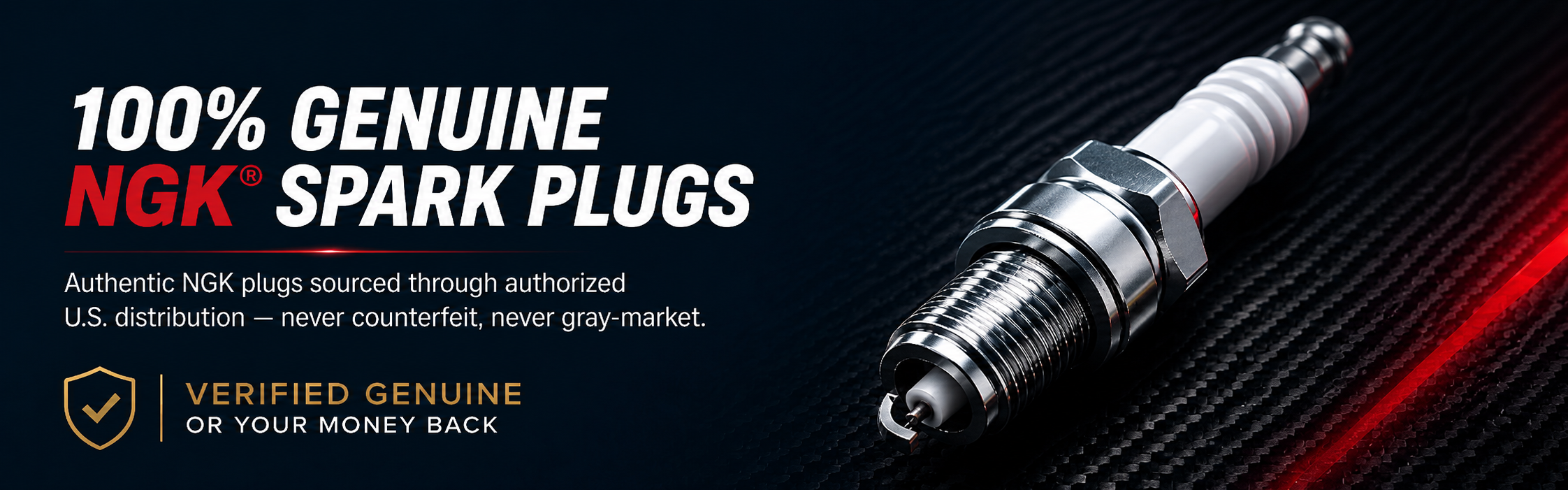 100% Genuine NGK spark plugs - authentic, sourced through authorized U.S. distribution, never counterfeit. Verified genuine or your money back.