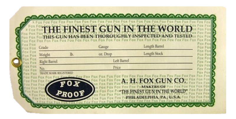 A.H. Fox Gun Co. Hang Tag