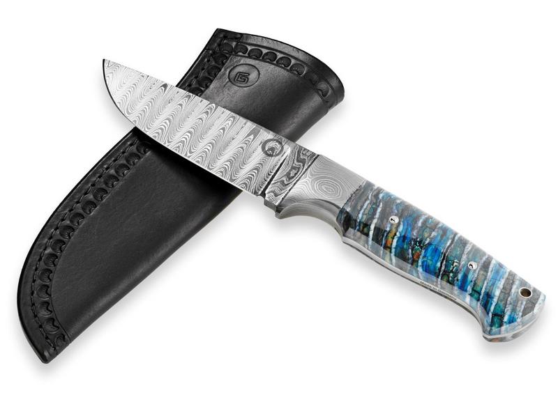 Gaston J. Glock - Glock 35.40 Caliber Balbach Damascus Knife, Blue Mammoth Molar Handle