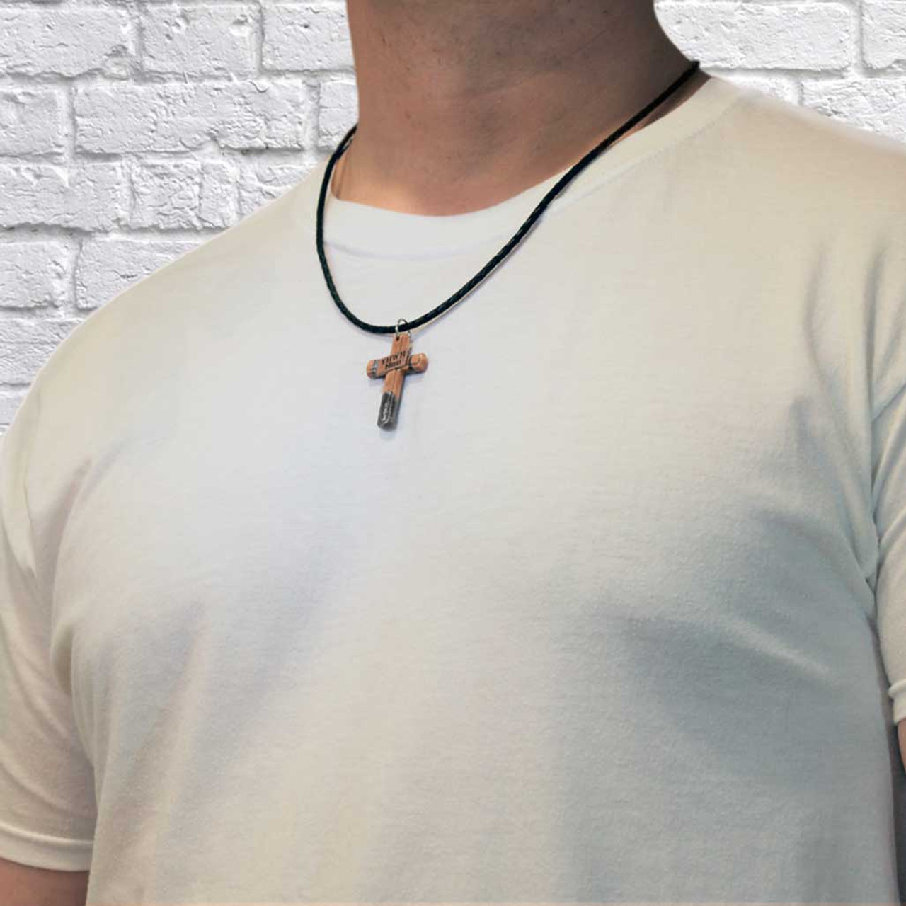 Name of God / YHWH Nissi / Unisex / Mahogany Wood with Steel Gray Resin / Cross  Pendant Necklace