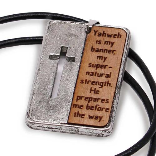 Name of God / YHWH Nissi / Unisex / Mahogany Wood with Silver Ice Resin / Cross  Pendant Necklace