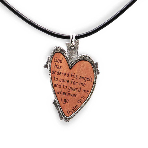 Back view of Heart Pendant showing the engraved Psalm 91:11 verse.