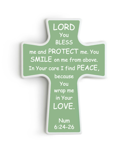 Wall Art Children's Prayer Cross with Aaronic Blessing / Meadow Mist Green Color / Front View