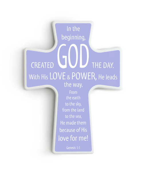 Wall Art Children's Prayer Cross with Genesis 1 Poem / Lavender Dream Color / Front View