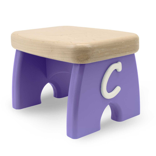 Purple Grape Gumdrop Original Step Stool with personalized initial, solid legs, thick wood top, and rounded edges