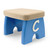 Sky Blue Gumdrop Original Step Stool with personalized initial, solid legs, thick wood top, and rounded edges