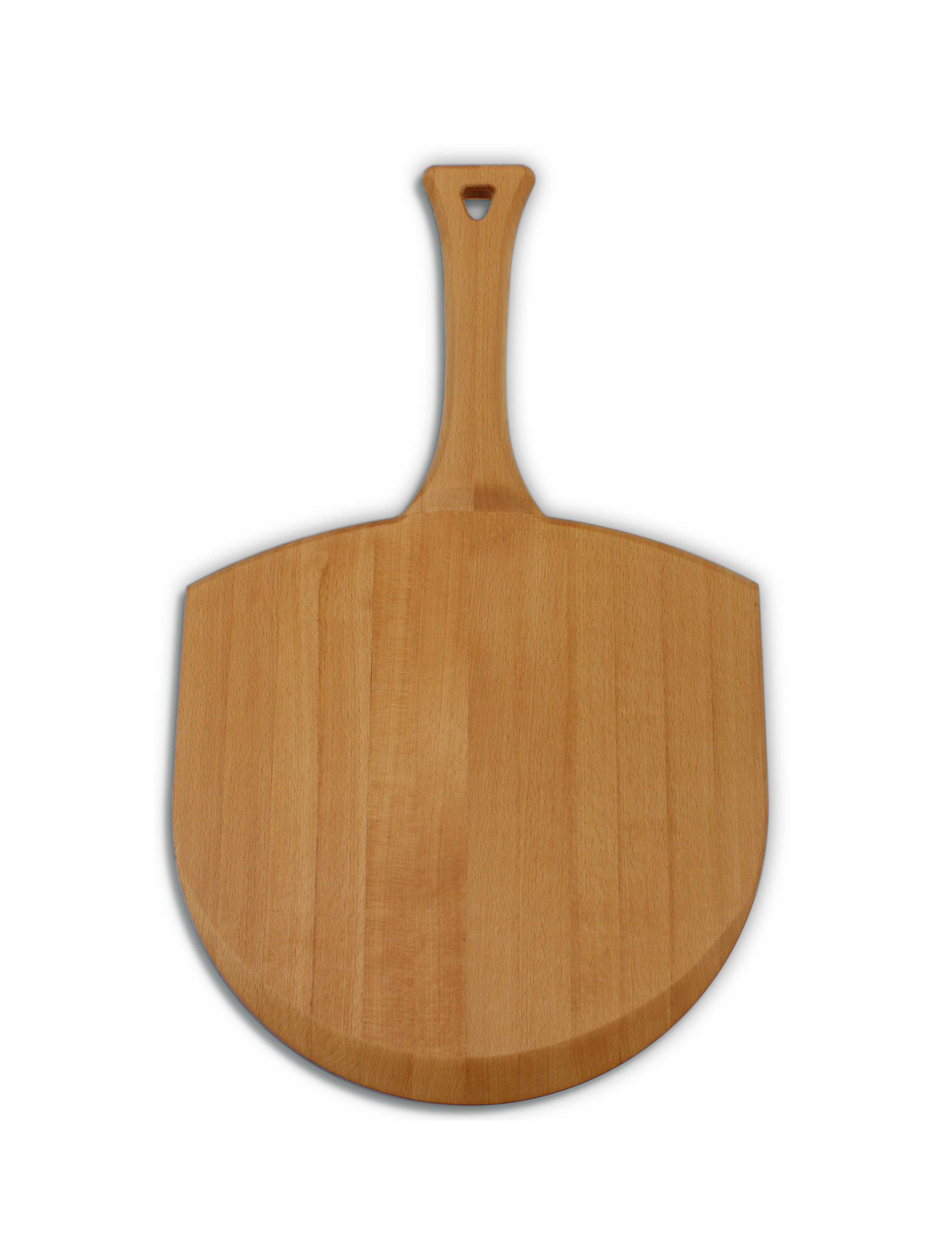 Plain wooden pizza peel for baking and serving homemade pizzas.