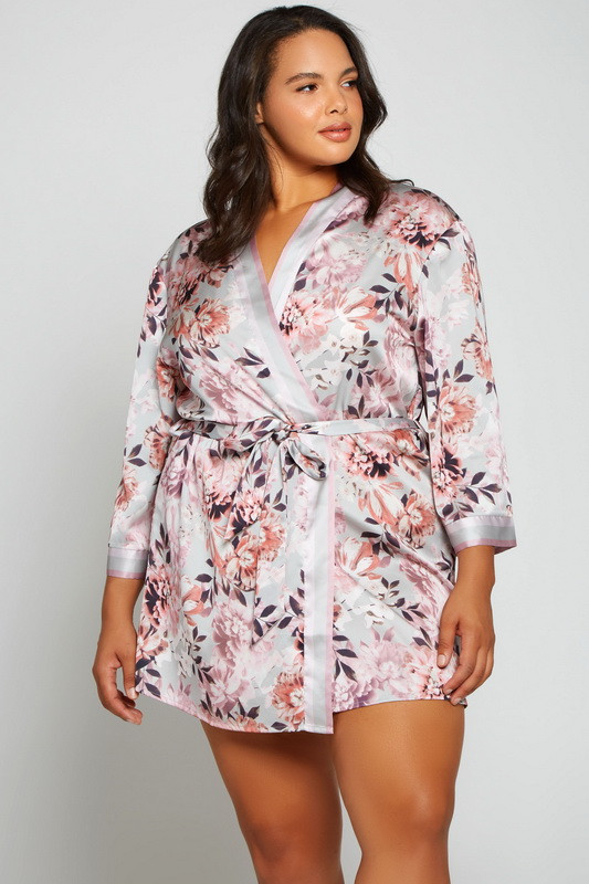 Plus Size Black Satin Robe - Spicy Lingerie
