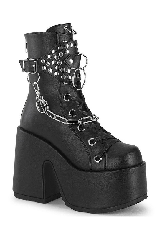 Black Vegan Leather 5" Chunky Heel Mid Calf Boot Spicy Lingerie