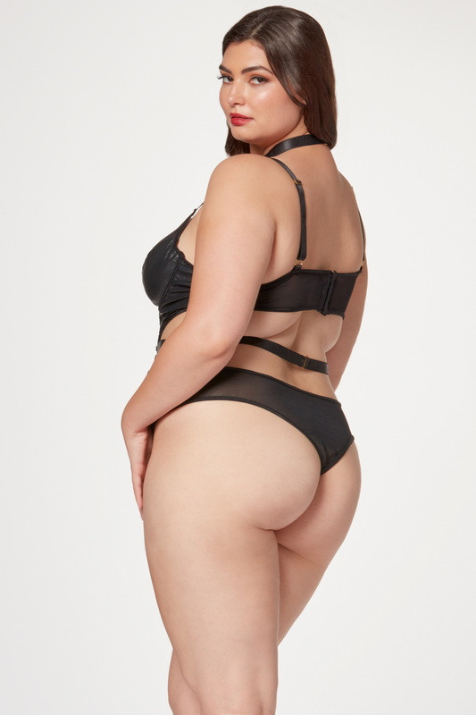Plus Size Black Midnight Love Vegan Leather Lingerie Teddy - Spicy Lingerie