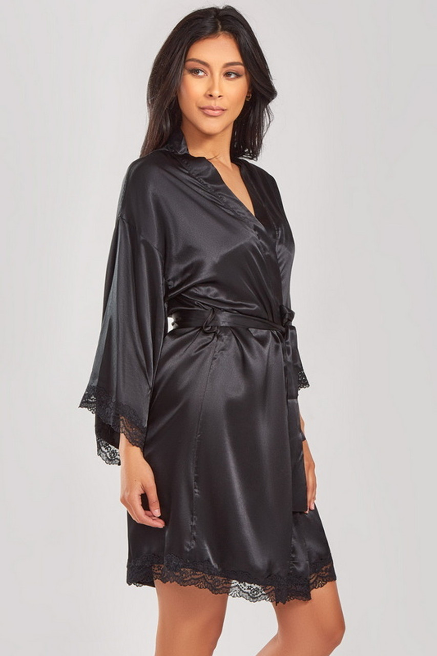 Leia's Black Satin Lingerie Robe - Spicy Lingerie