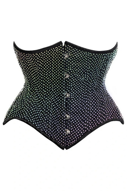 Rainbow Glitter Steel Boned Underbust Corset with Garter Loops
