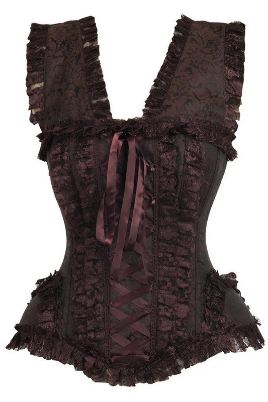 Top Drawer Double Steel Boned Brown Brocade Curvy Underbust Corset main image 1