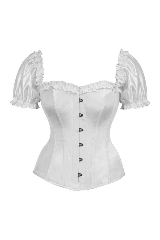 Top Drawer White Satin Steel Boned Uniforming Corset w/Straps