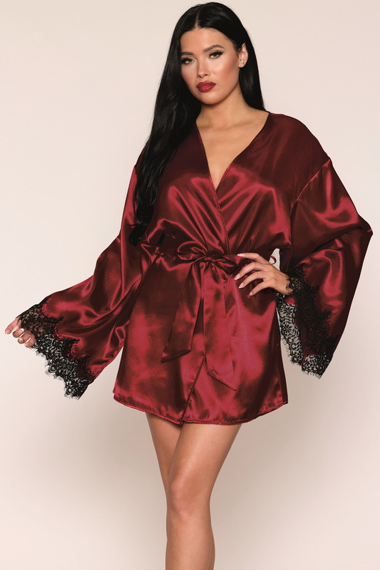 Burgundy Open Back Satin Lingerie Robe - Spicy Lingerie
