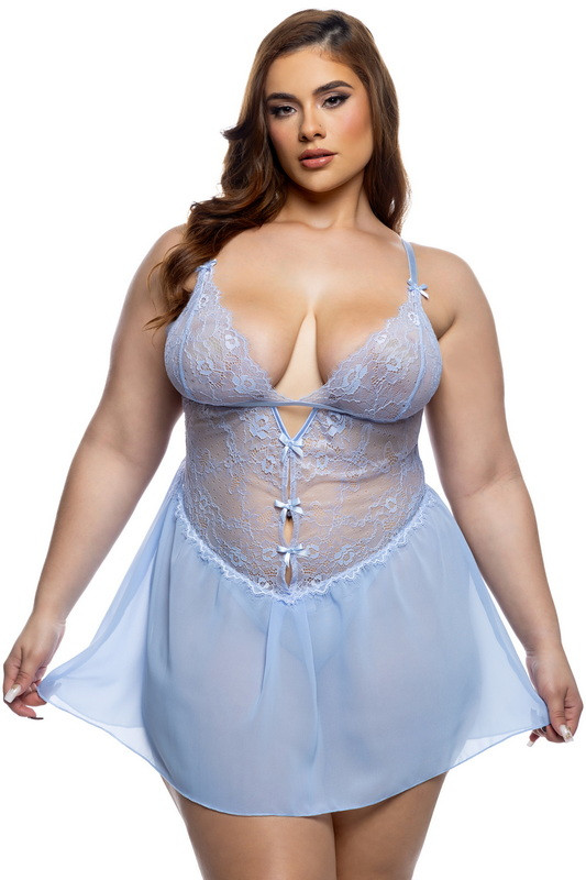 Plus Size Ocean Blue Ruffle Babydoll Lingerie