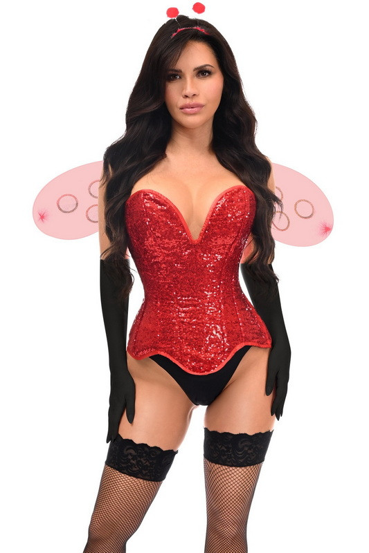 Top Drawer 5 PC Sequin Black/Red Cat Corset Dress Costume