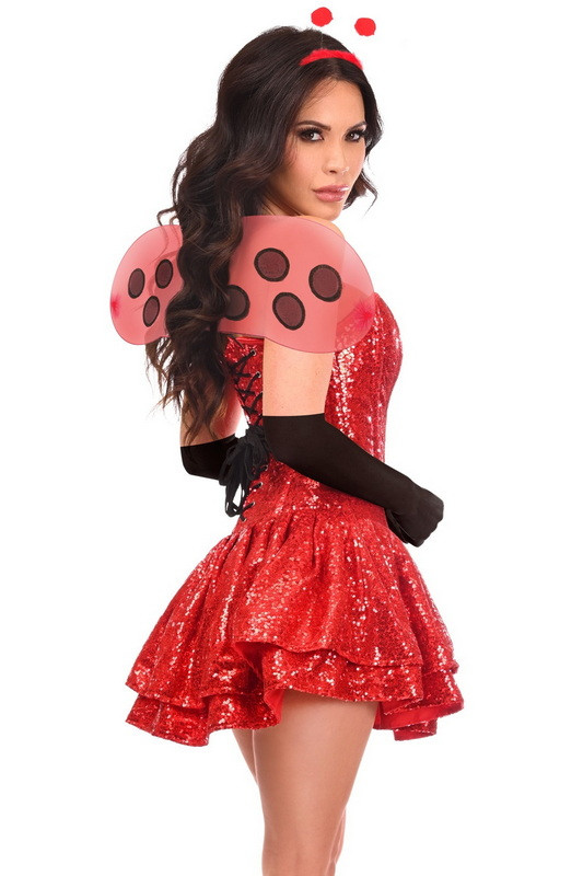 Top Drawer 5 PC Sequin Black/Pink Cat Corset Dress Costume