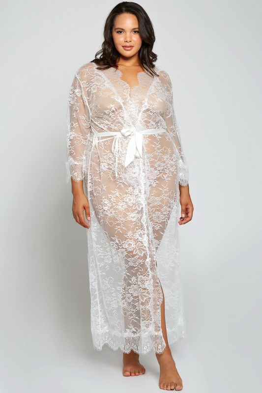 Plus Size White Sheer Full Length Robe 