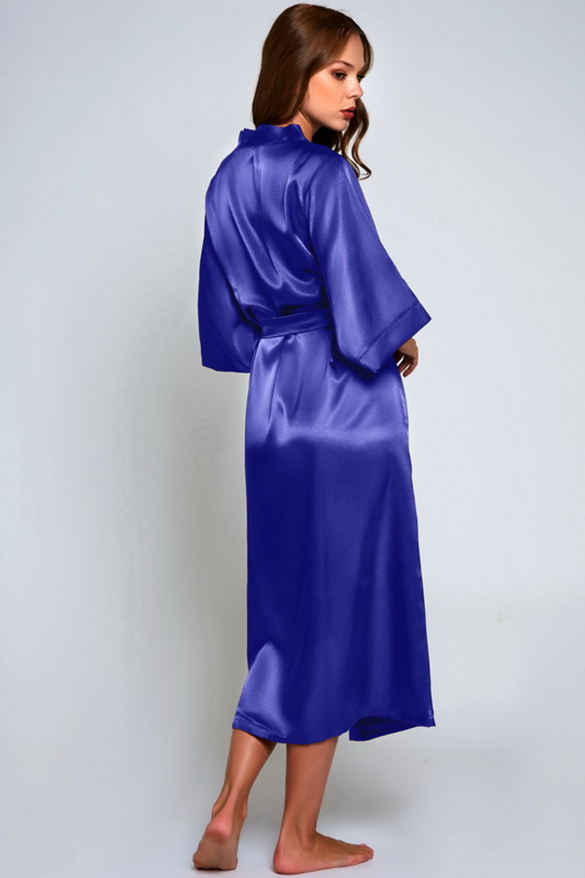 Blue Long Satin Victoria Robe- Spicy Lingerie