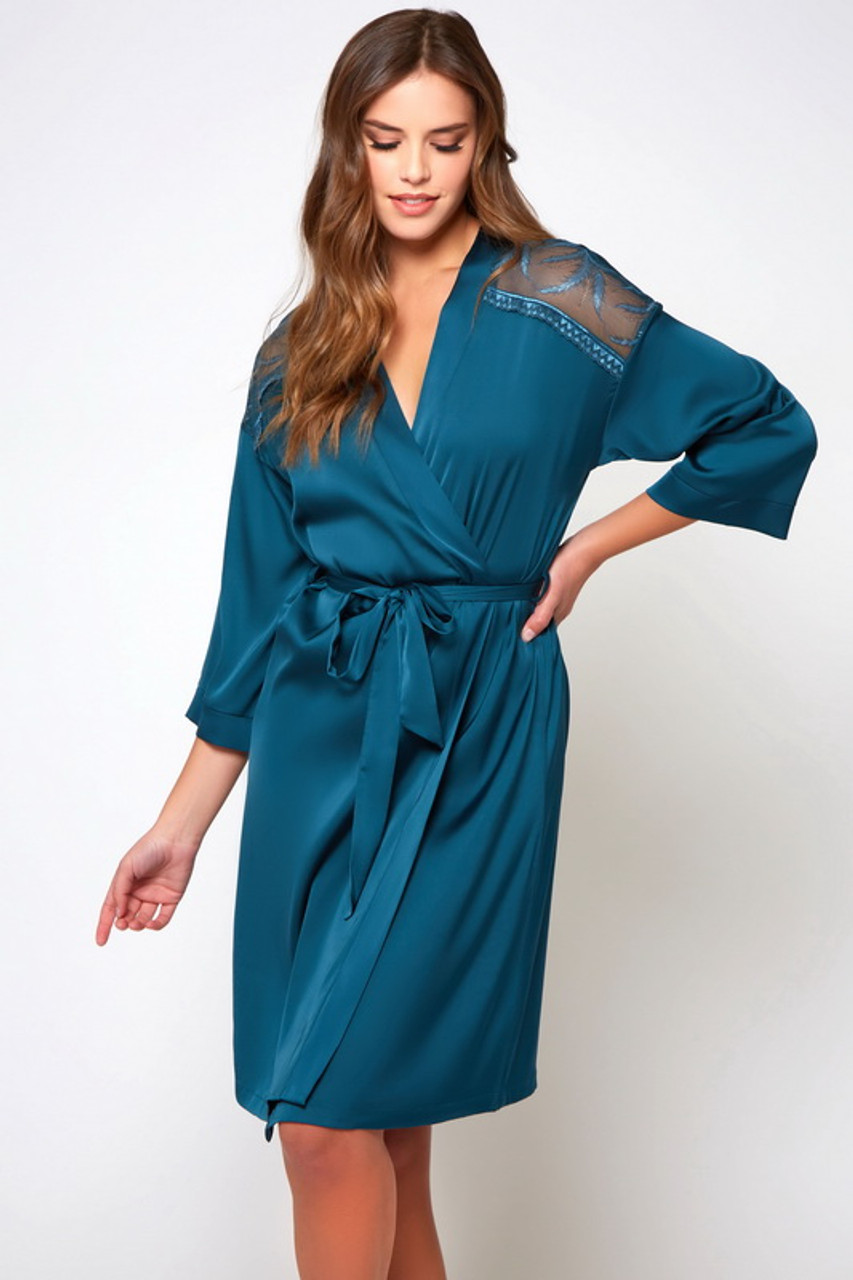 Teal Me A Story Short Robe- Spicy Lingerie