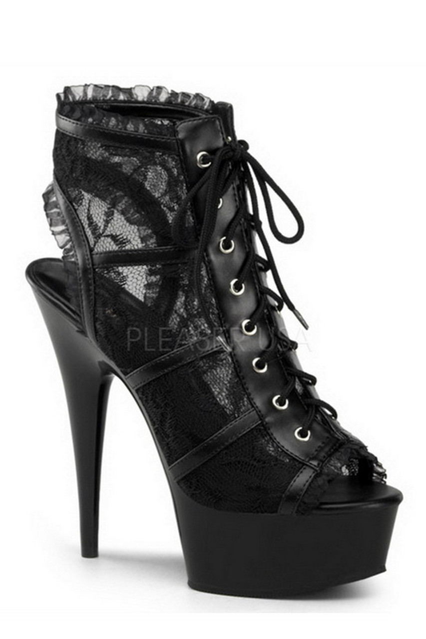 3 inch black lace up heels