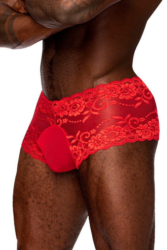 Magic Silk Male Power Stretch Lace Mini Short Red Medium main image 1