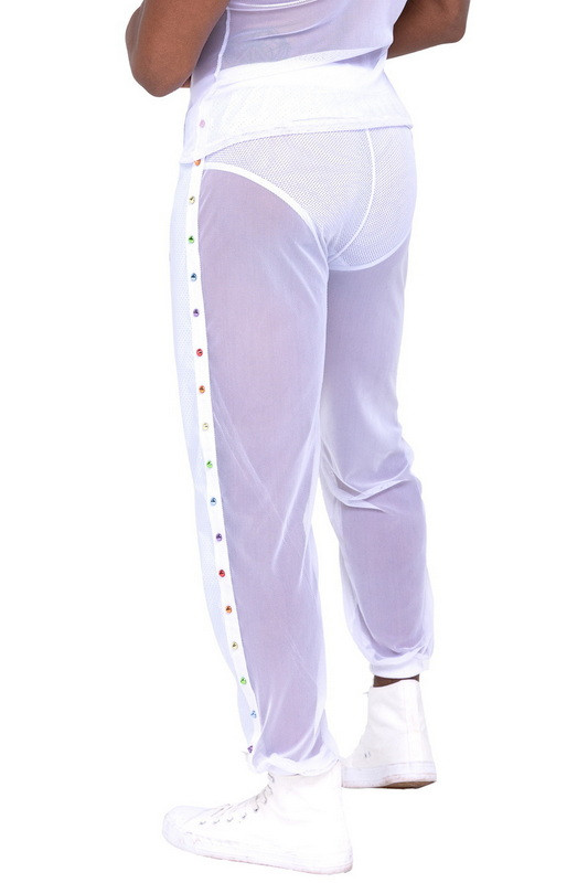 Men's Pride White Vinyl Mesh Joggers Spicy Lingerie