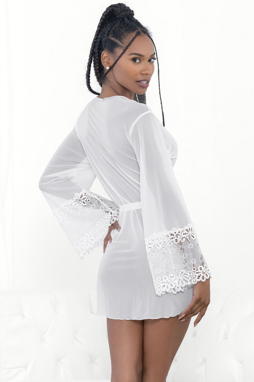 White Lace & Mesh Sheer Lingerie Robe - Spicy Lingerie