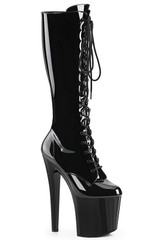 Black Front Lace Up Knee High Patent Boots- Spicy Lingerie